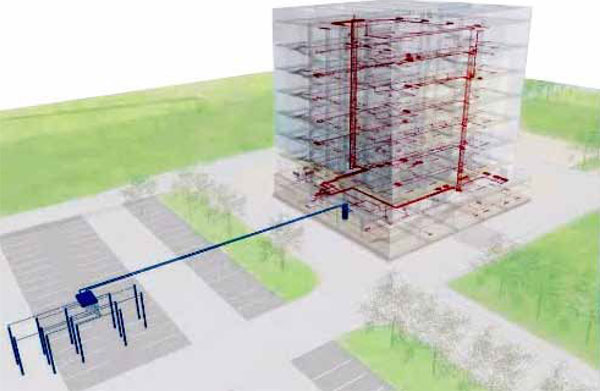 Для отопления и охлаждения здания используется система тепловых насосов